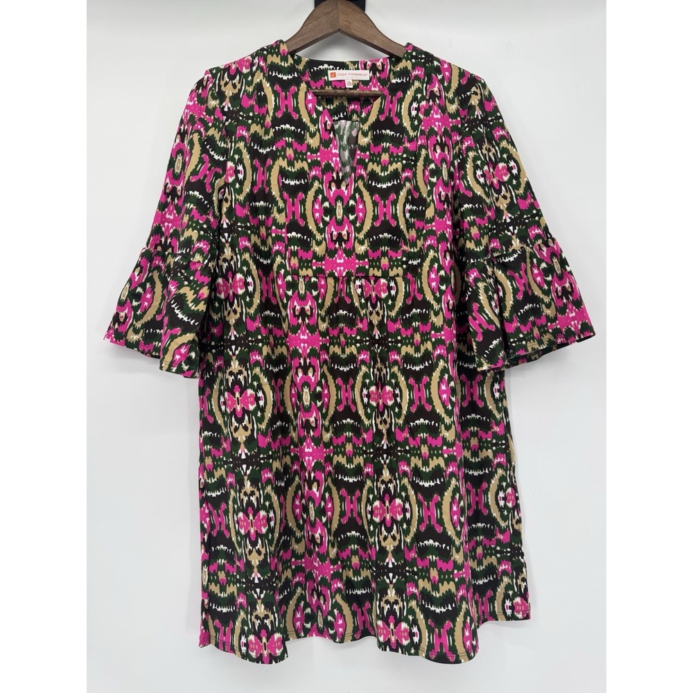 Jude Connally M Pink Dress Geometric Tunic Bell Sleeve Abstract Mod Artsy USA - Picture 3 of 10